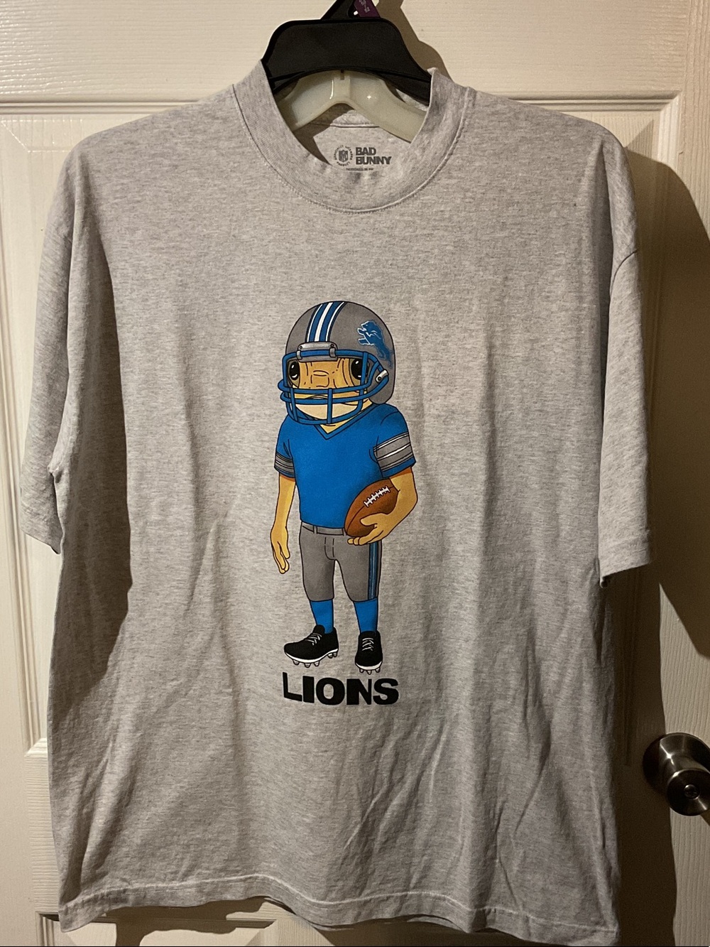 NFL/Bad Bunny Collaboration Lions Tee with Backhit and Arm Hit